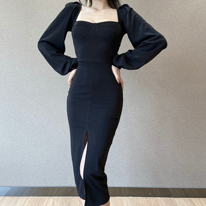 Vintage Sexy Black Split Dress