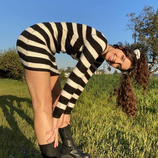 Gothic Black Stripe Star Print Dress