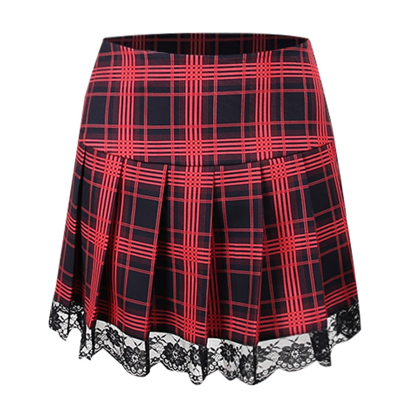 Vintage Lace Red Pleated Skirt freeshipping - Chagothic