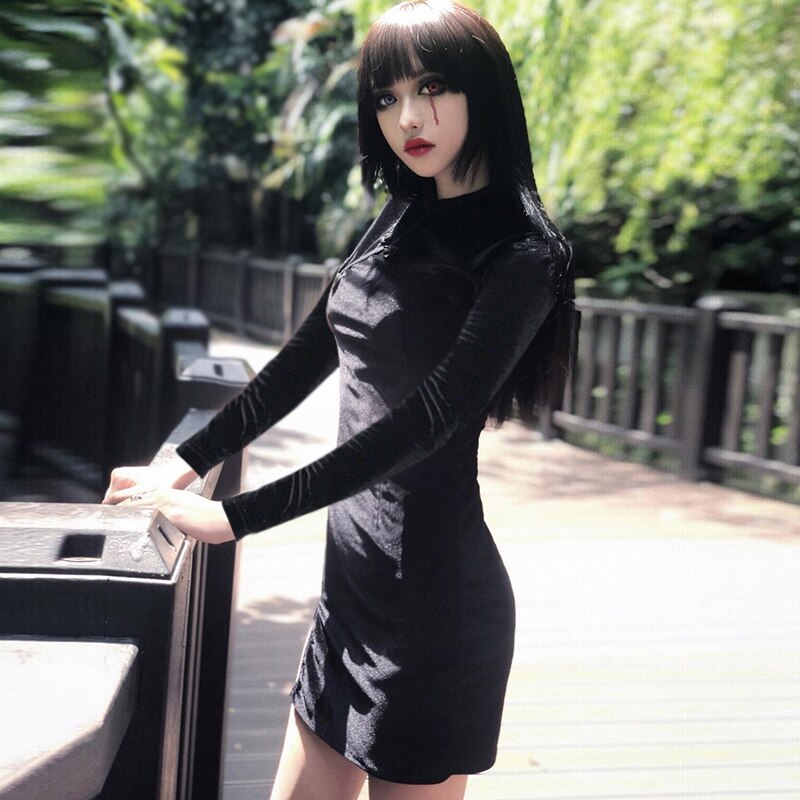 Gothic Harajuku Black Mini Party Dress