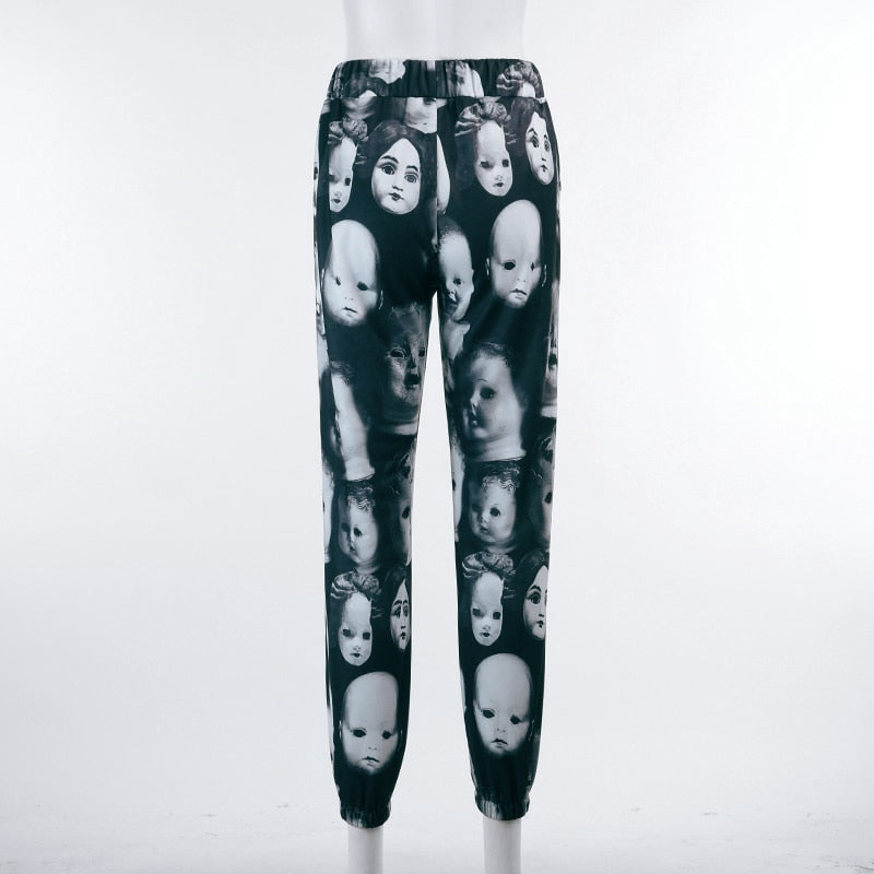 Gothic Doll Print Emo Black Pant