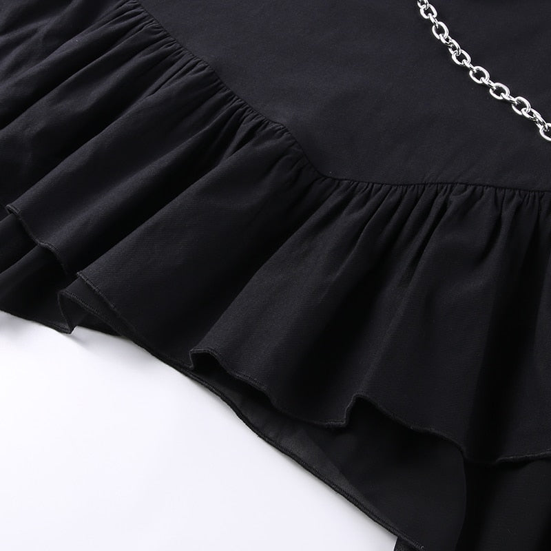 Gothic Punk Lace Up With Chain Skirt