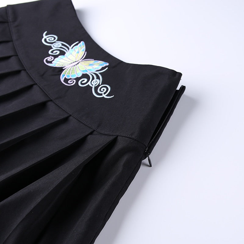 Punk Butterfly Embroidery Black Skirt freeshipping - Chagothic