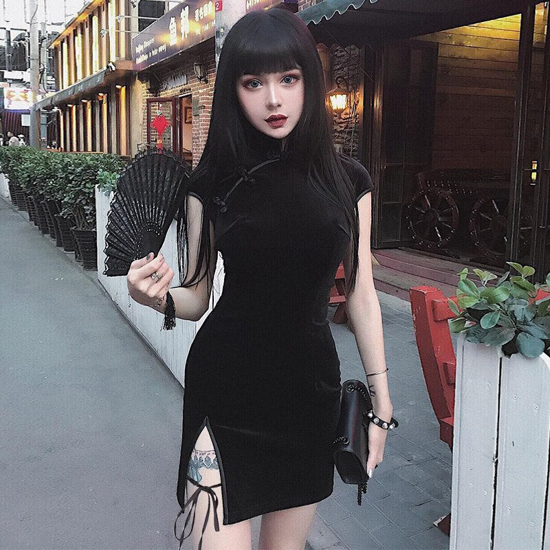 Vintage Cheongsam Black Dress