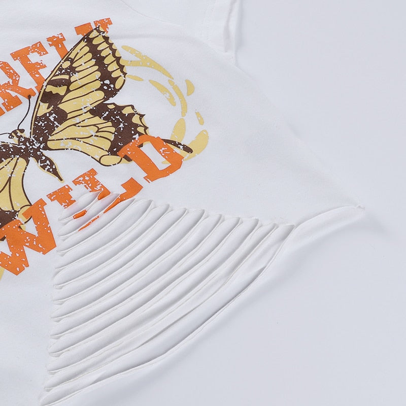 Grunge Butterfly Print T-Shirt Goth freeshipping - Chagothic