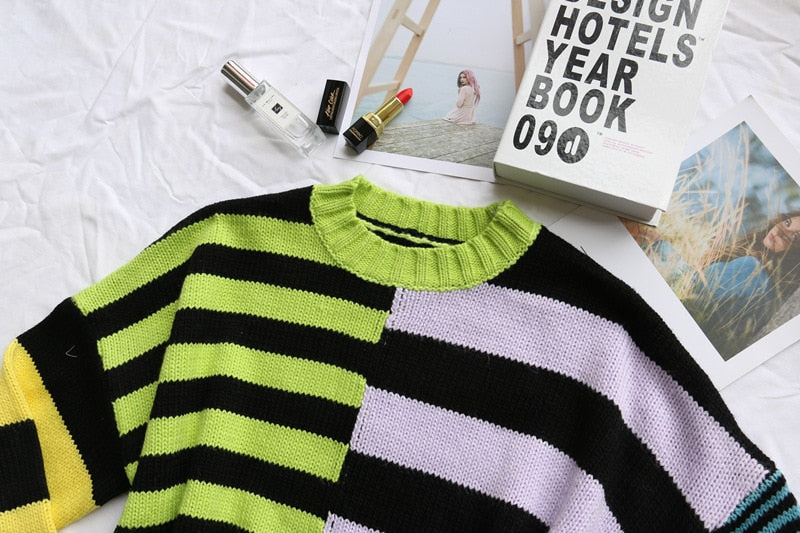 Women Harajuku Loose Strip Sweater freeshipping - Chagothic