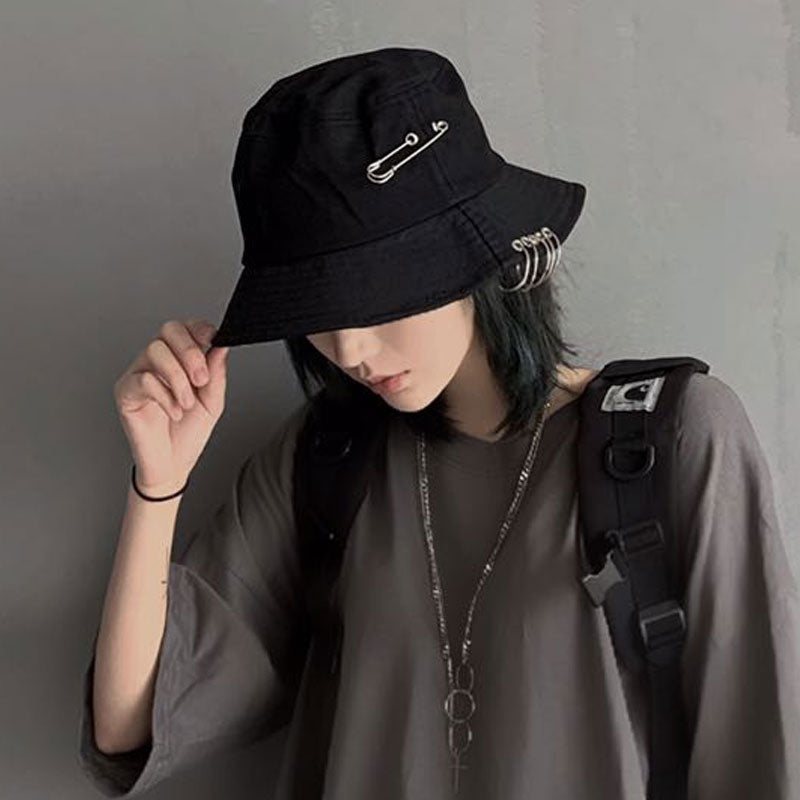 Gothic Punk Black Pin Bucket Hat