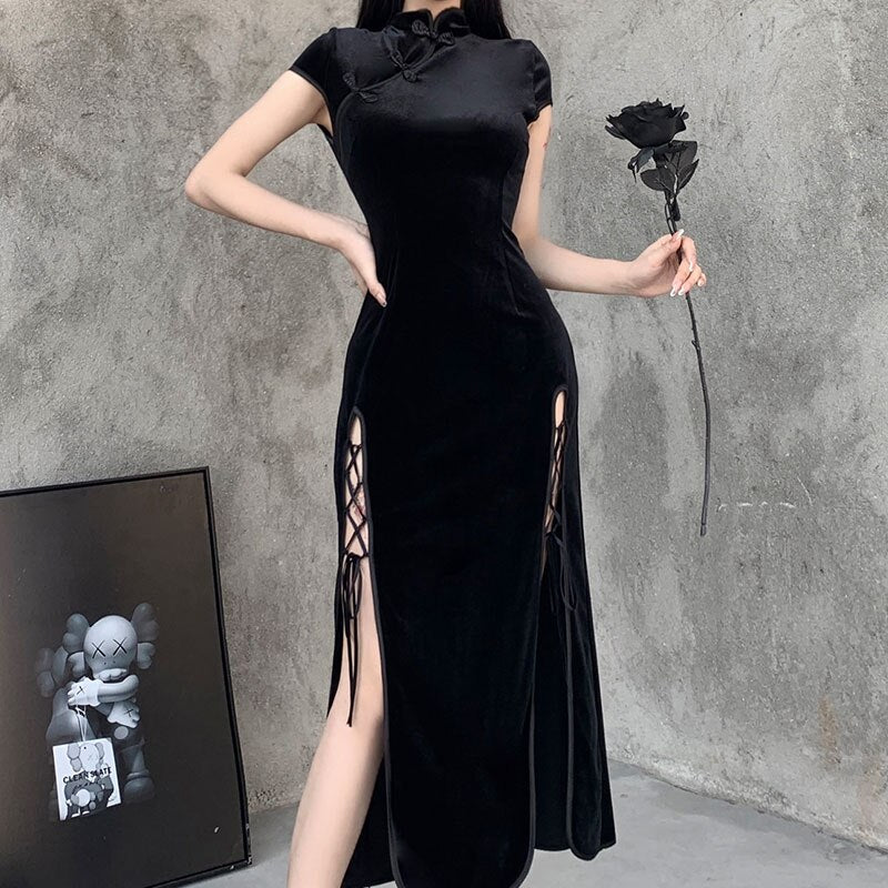 Retro Cheongsam Black Dress