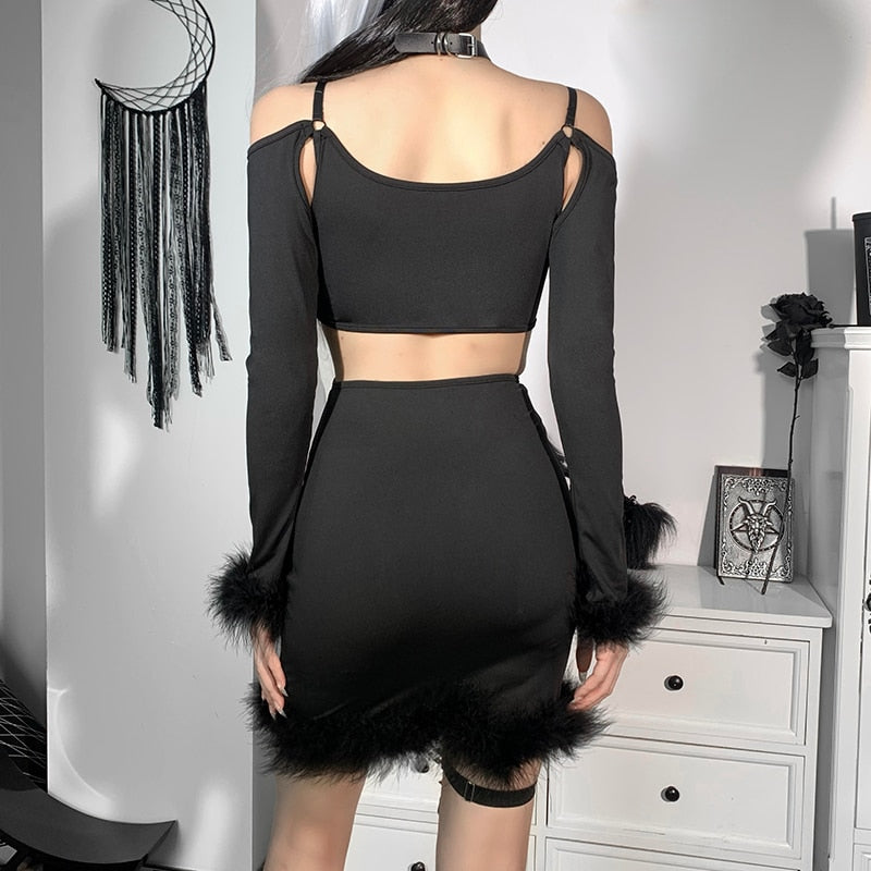 Gothic Black Sexy Faux Fur Dress
