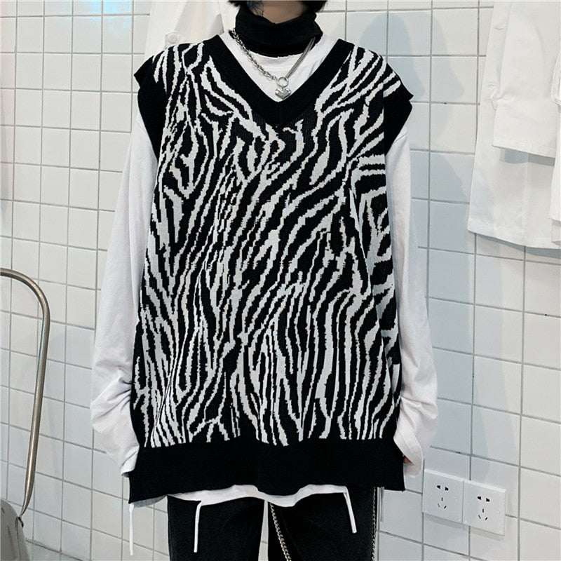 Gothic Zebra Print Sweater freeshipping - Chagothic