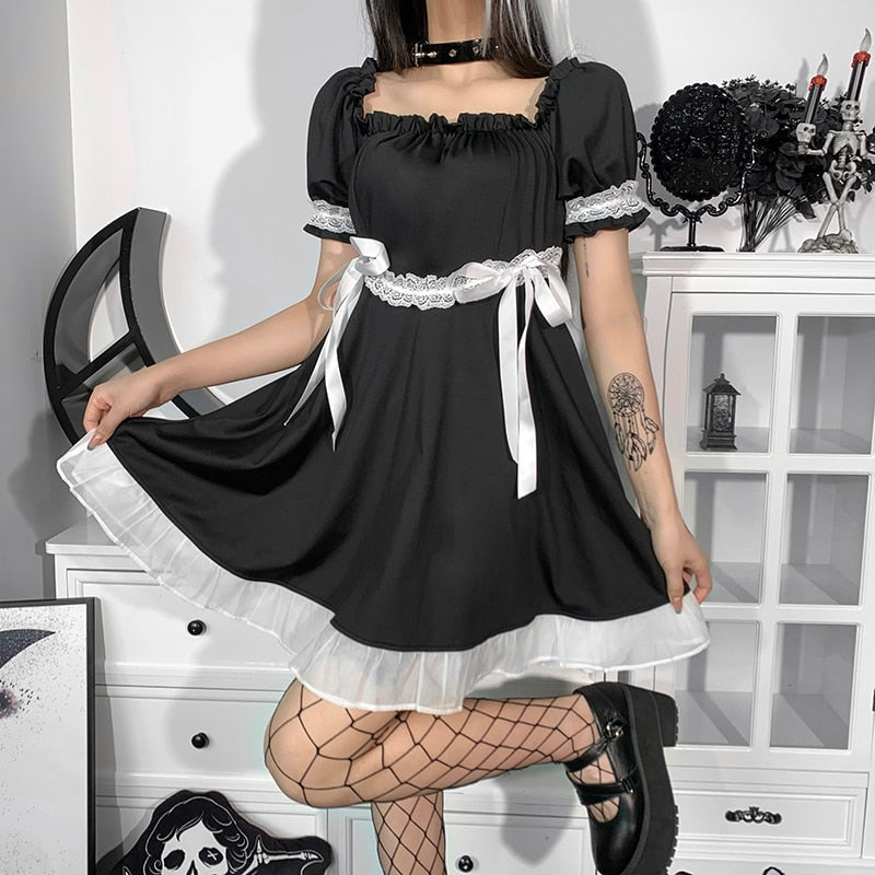 Gothic Y2K Bandage Lace Tirm Dress
