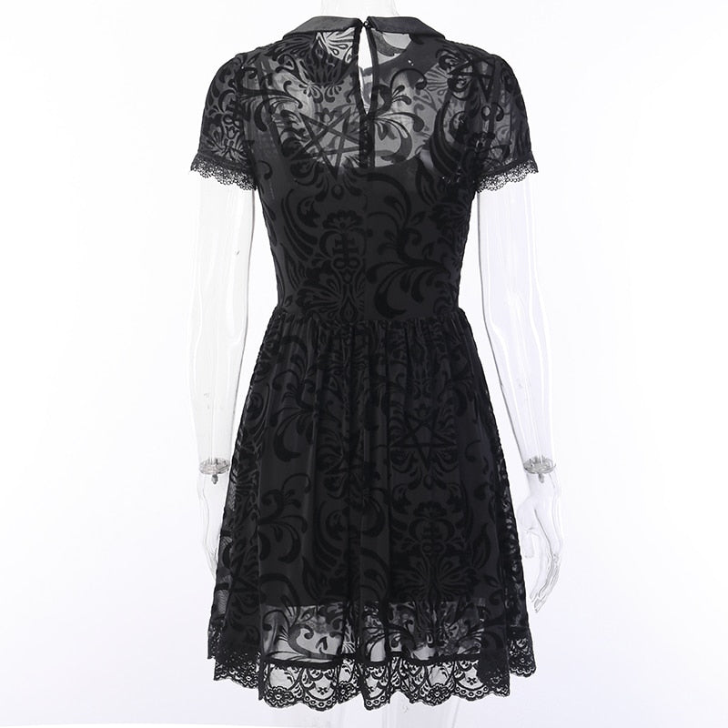 Gothic Hollow Out Black Mini Short Sleeve Dress