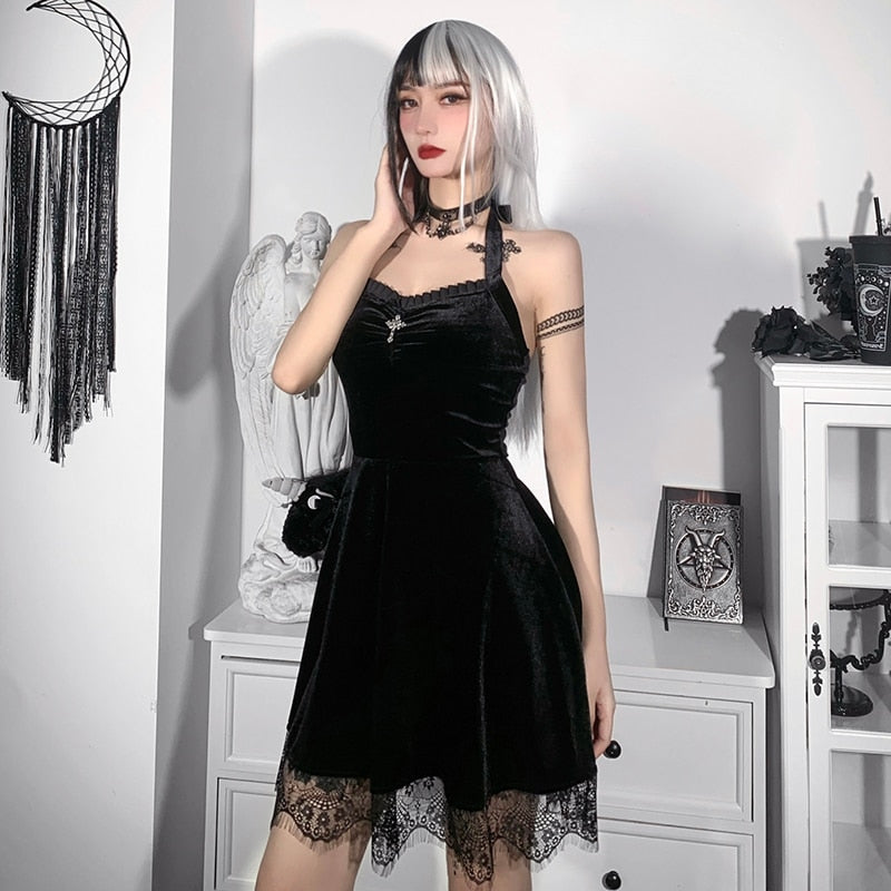 Gothic Backless Halter Dress