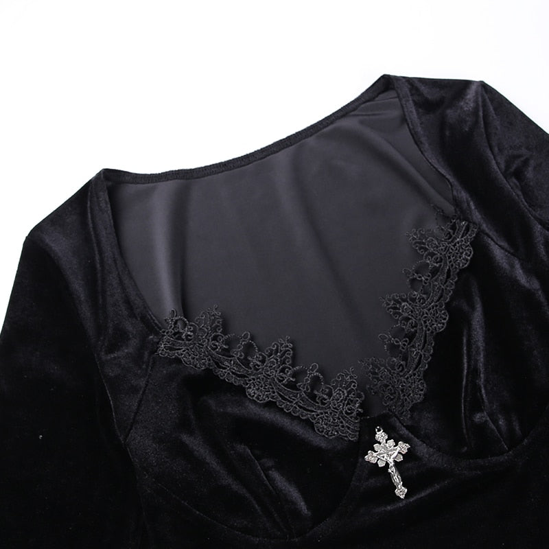 Goth Black Vintage Velvet Top freeshipping - Chagothic