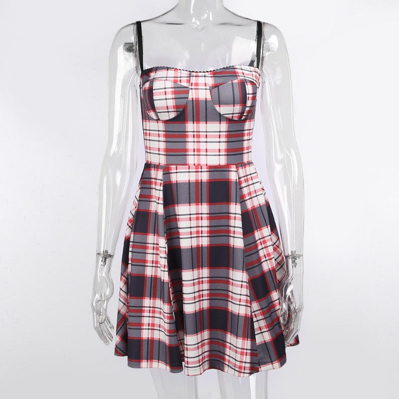 Gothic Sexy Red Plaid Dress