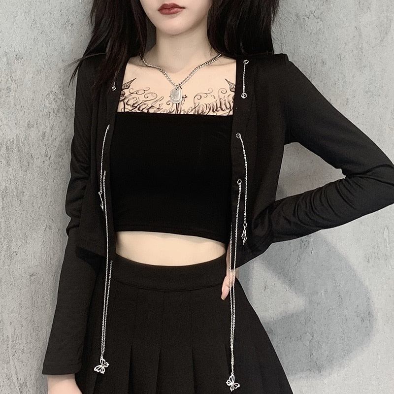 Gothic Long Sleeve Chain Short Top freeshipping - Chagothic