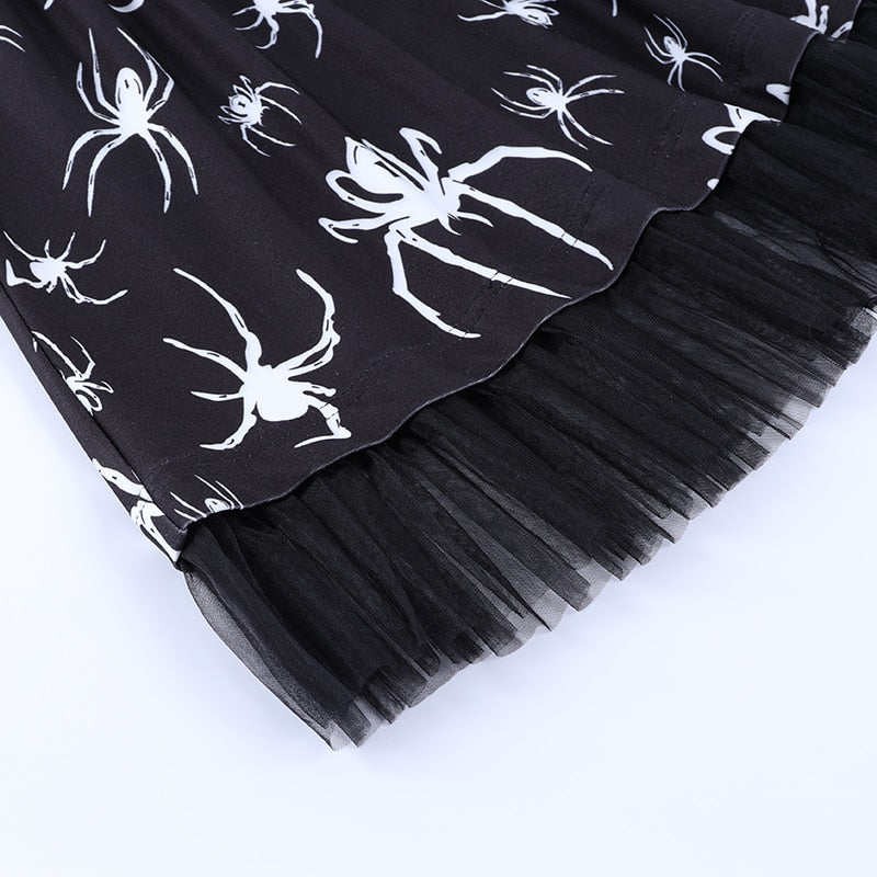 Gothic Spider Print Black Skirt