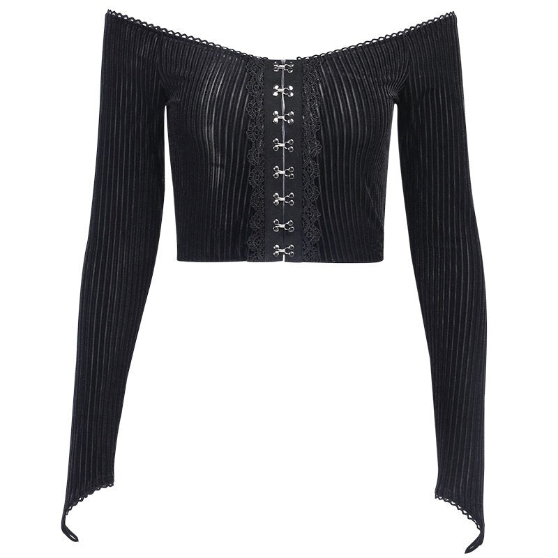Gothic Flare Pants Off Shoulder Bodycon Top