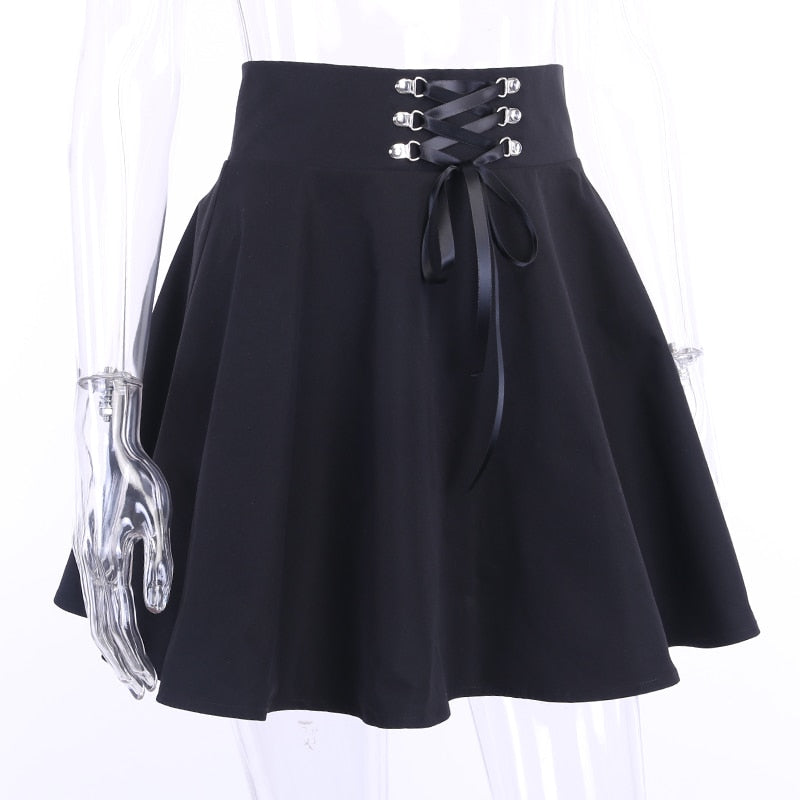 Gothic Punk Black Lace Up Skirt freeshipping - Chagothic