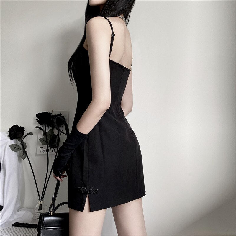 Harajuku Vintage Solid Black Dress