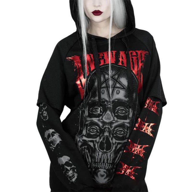 Gothic Oversize Skull Emo Print Sweatshirt freeshipping - Chagothic