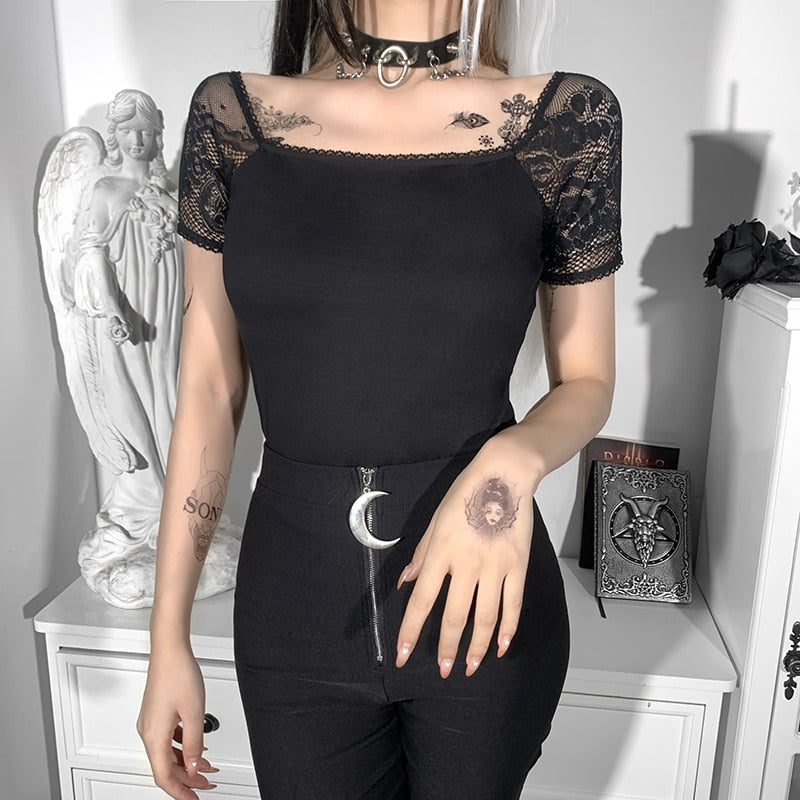 Gothic Sexy Bodycon Short Sleeve Top freeshipping - Chagothic