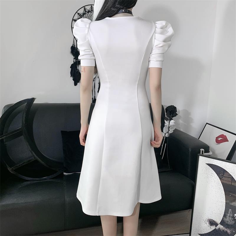 Vintage Sexy V Neck Solid White Dress