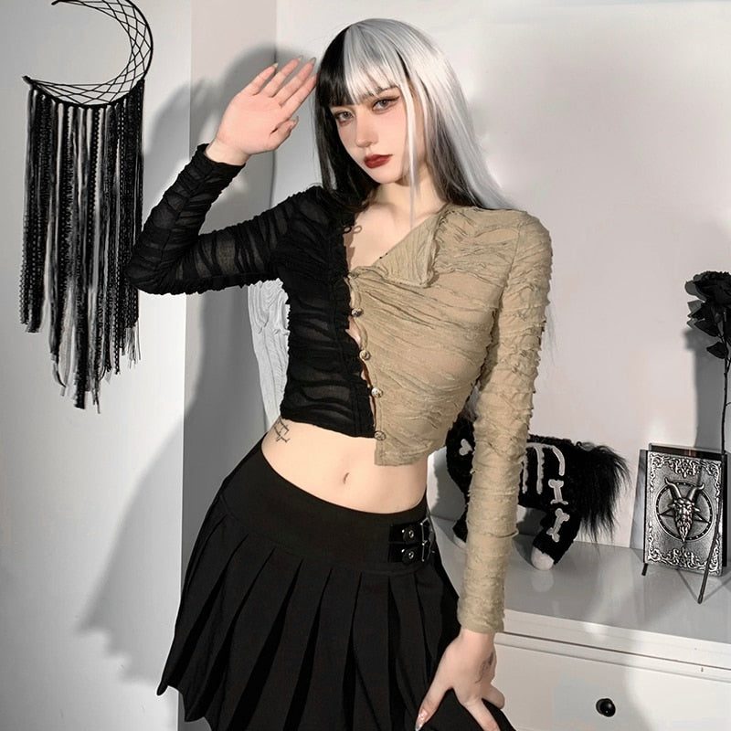 Gothic Sexy Black Jacquard Top freeshipping - Chagothic