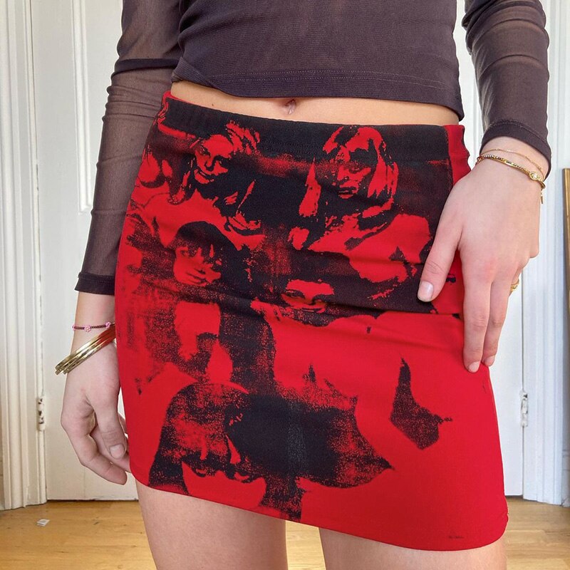 Portrait Print Red Skirt