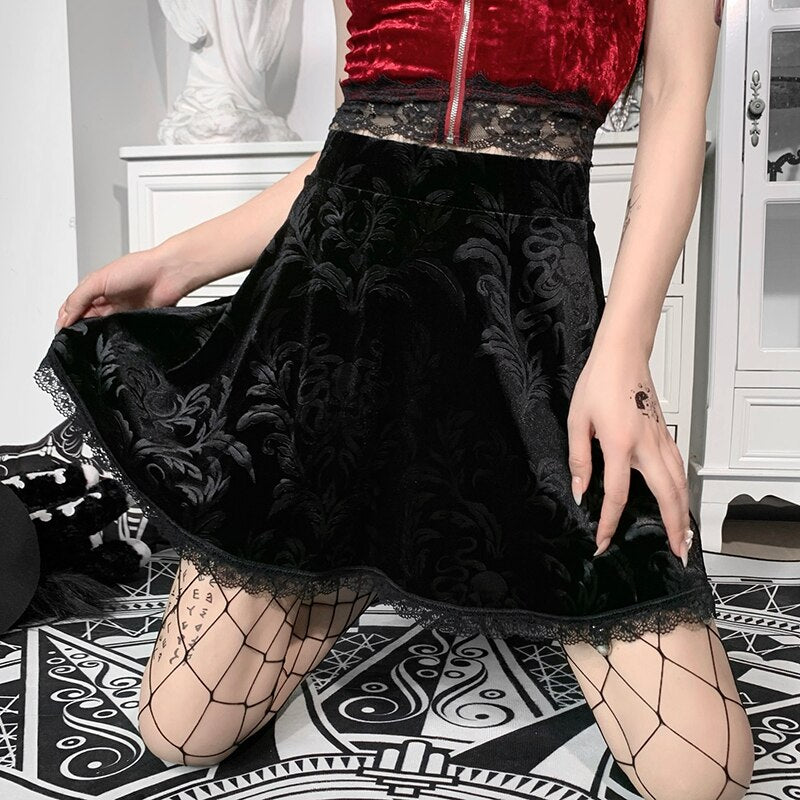 Gothic Lace Trim Black Skirt