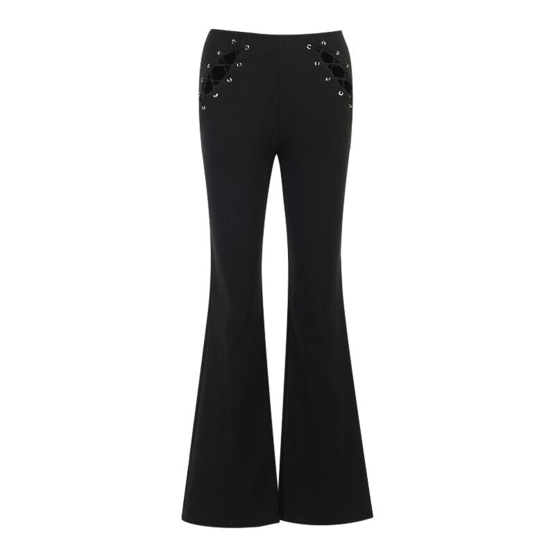 Grunge Punk Eyelet Lace Up Pant