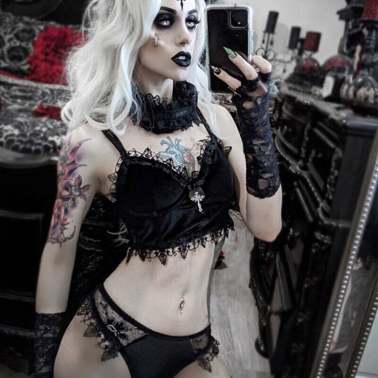 Patchwork Velvet Cropped Top