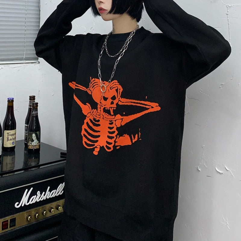 Women Gothic Punk Skull Pattern Sweater freeshipping - Chagothic