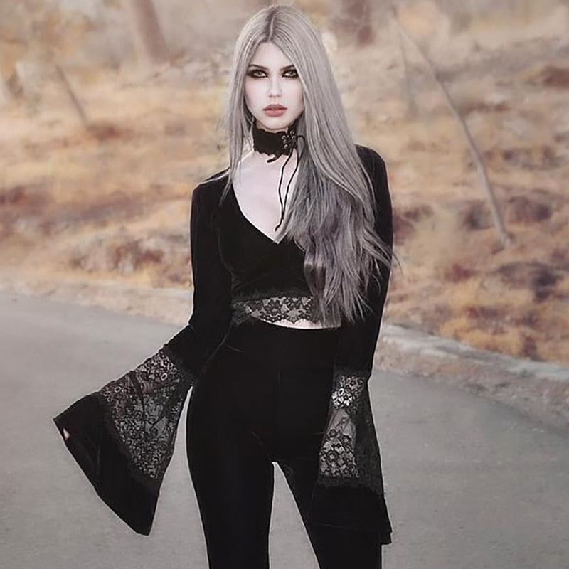 Gothic Crop Top Flare freeshipping - Chagothic