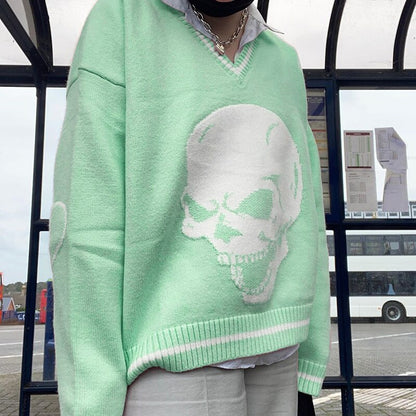 Goth Grunge Skull Graphic Sweater freeshipping - Chagothic