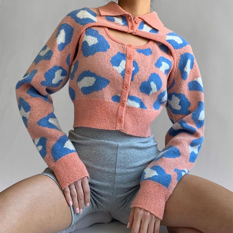 Streetwear Knit Cardigan  Cropped Top