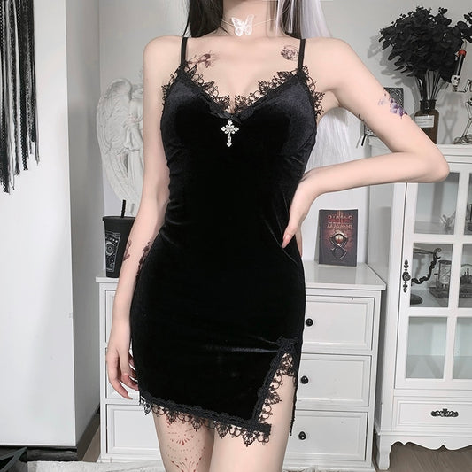 Gothic Dark Cross Black Mini Dress