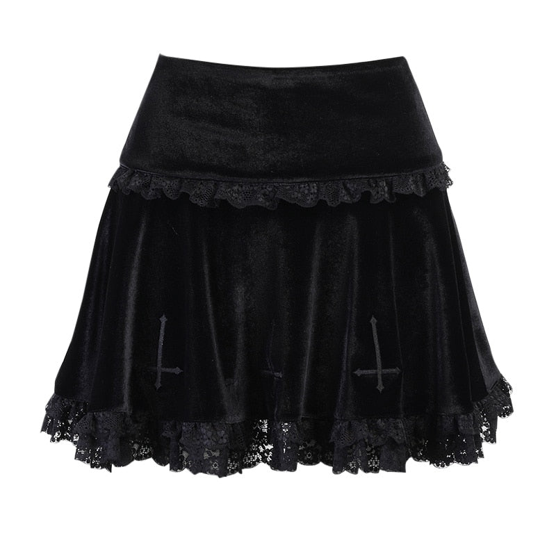 Gothic Sexy Lace Trim Black Mini Skirt freeshipping - Chagothic