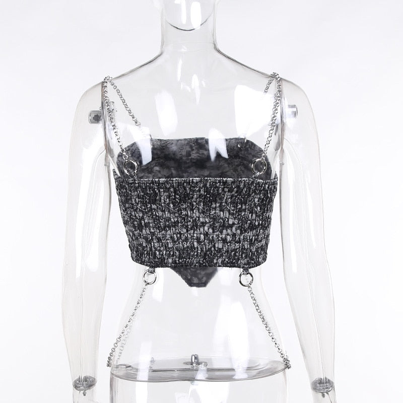 Metal Chain Backless Cropped Top
