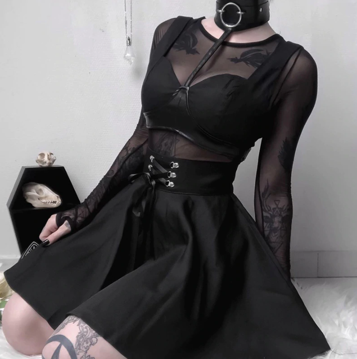 Gothic Punk Black Lace Up Skirt freeshipping - Chagothic
